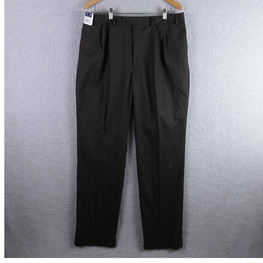 Ralph Lauren Mens Brown Glen Plaid Modern Fit Pleated Cuffed Dress Pants 36x34